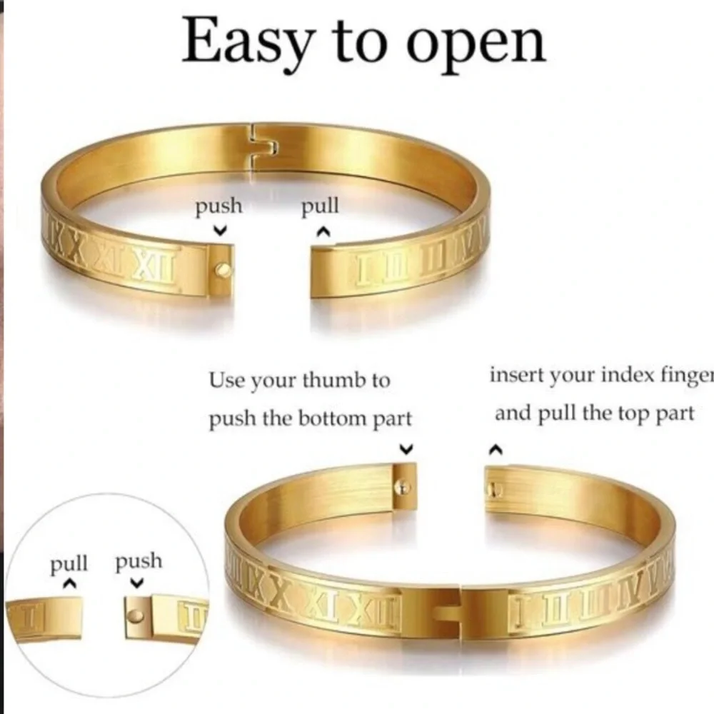 3PCS Stainless Steel Bracelets Gold Roman Numeral Bangle Bracelet